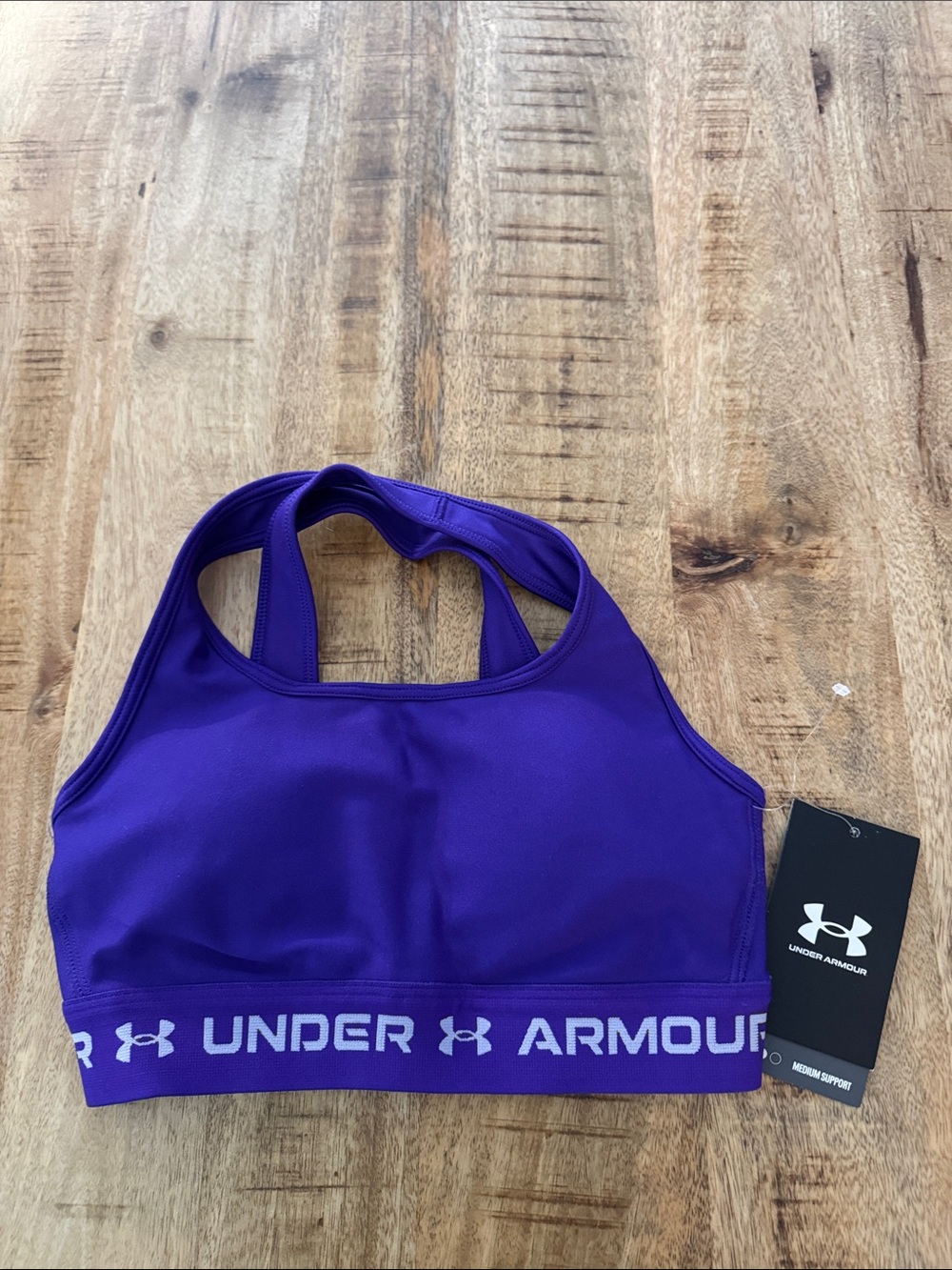 Under Armour Vibrant Purple Racerback Sports Bra with compression medium support